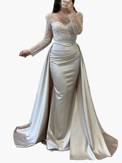 Vestido de noche para mujer elegante con mangas largas estilo gala, chic y glamuroso para eventos formales