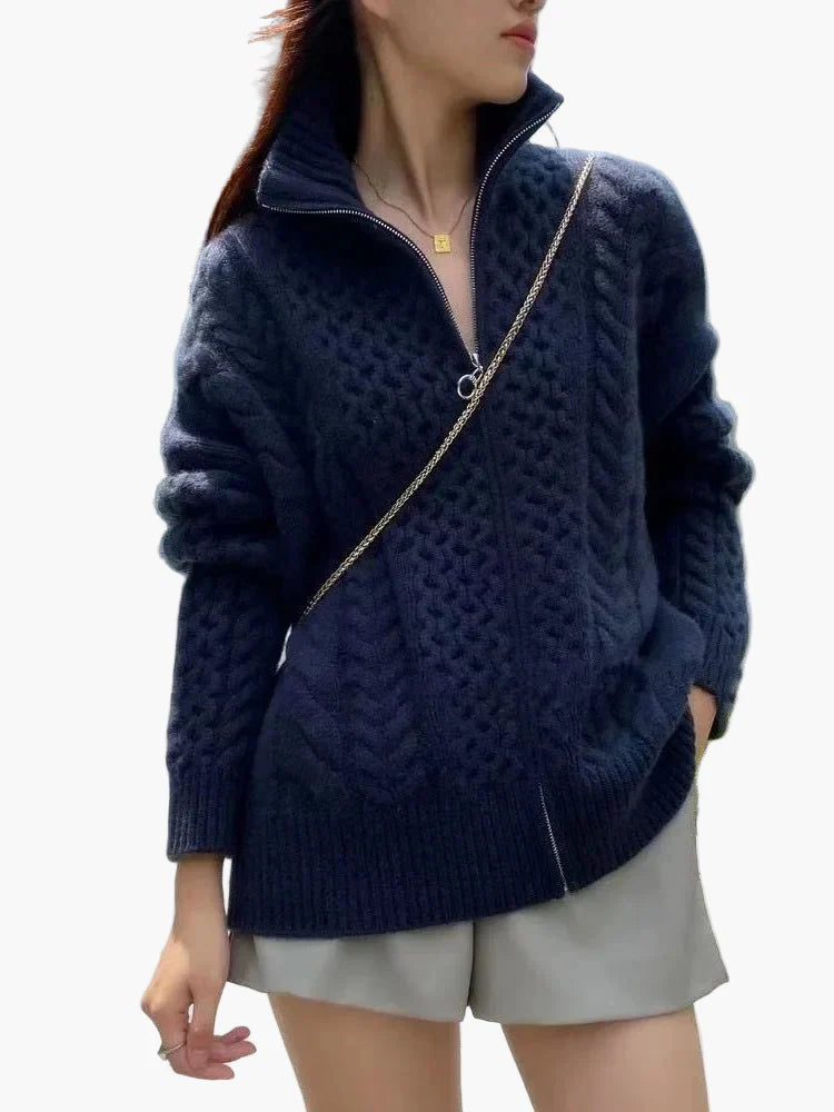 Gilet zippé torsadé style décontracté pour femme