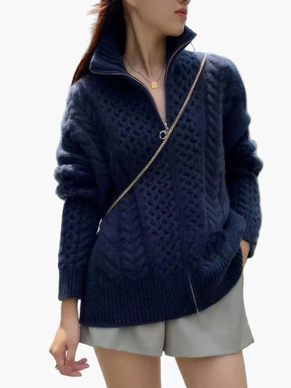 Gilet zippé torsadé style décontracté pour femme