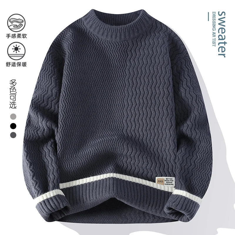 Jersey de cuello alto para hombre, punto texturizado a rayas y mangas largas
