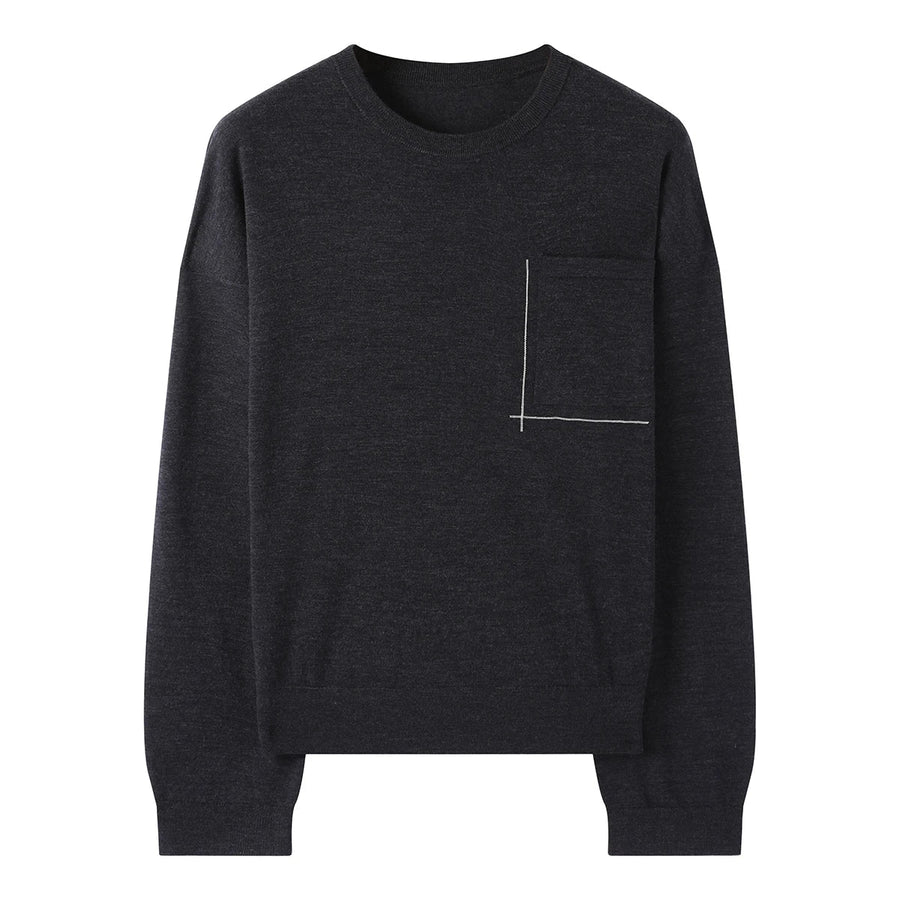 Women's lightweight crew-neck sweater with an embroidered chest pocket