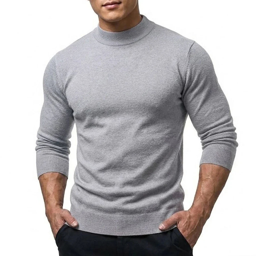 Maglione da uomo a collo alto, maniche lunghe, lavorazione fine, tinta unita