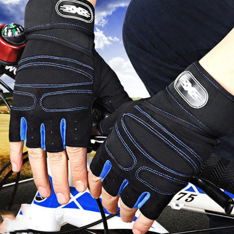 Fingerlose Fitnesshandschuhe mit Handgelenkstütze in Schwarz und Blau