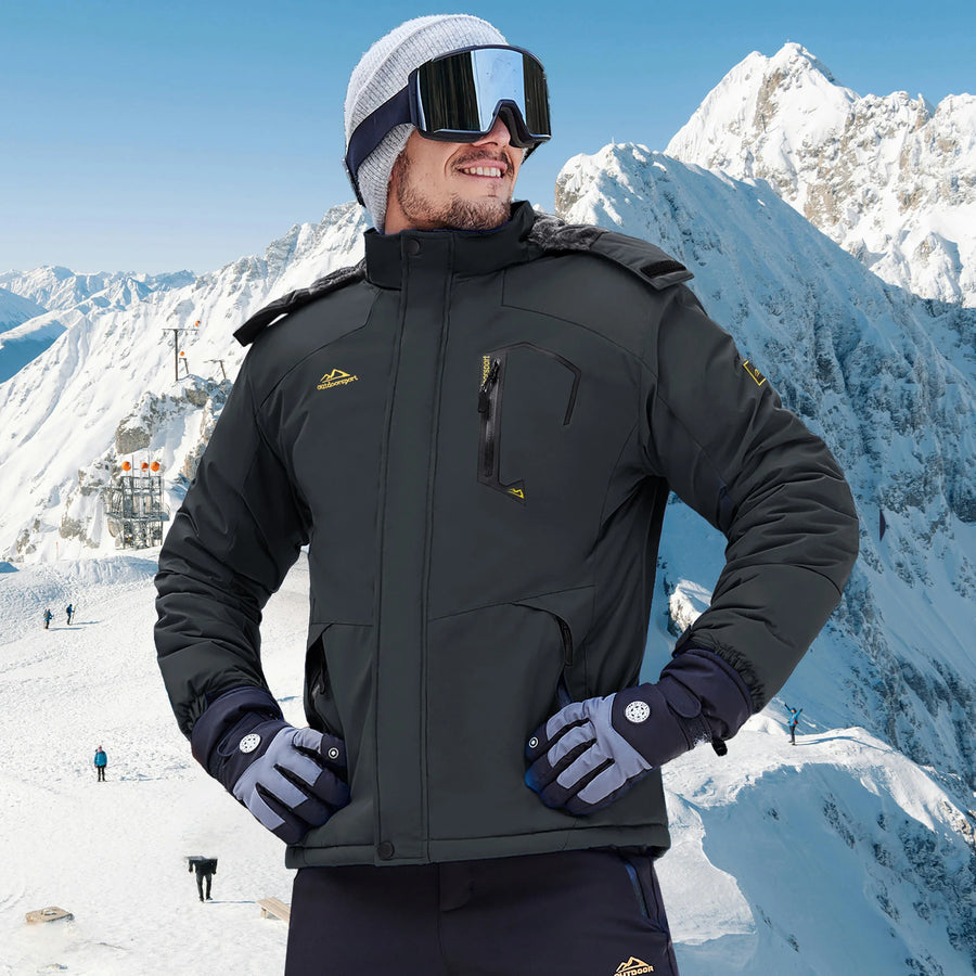 Veste de Ski Homme Imperméable Coupe-Vent avec Capuche Amovible