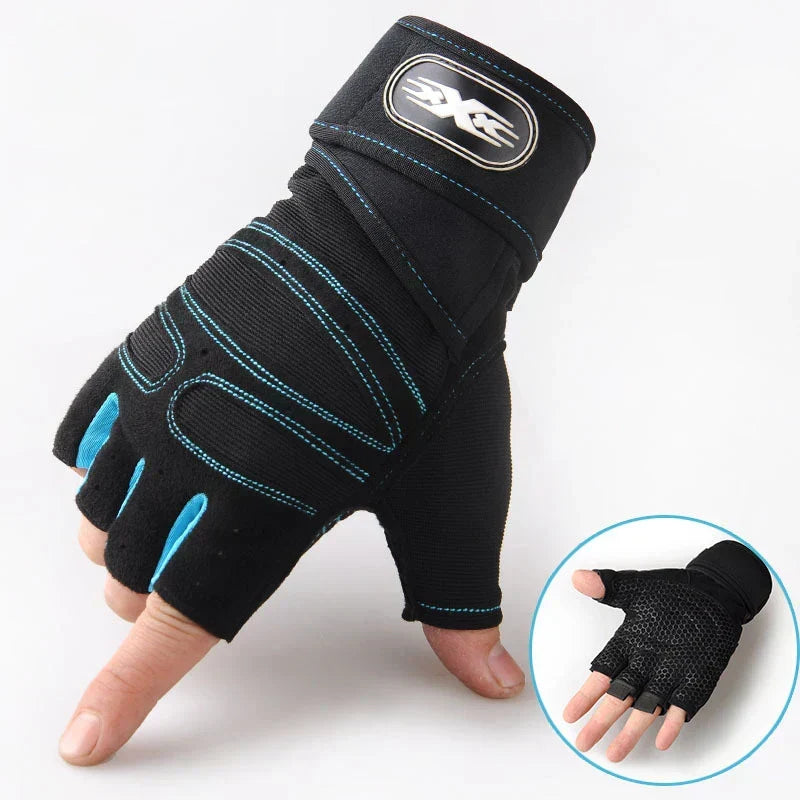 Fingerlose Fitnesshandschuhe mit Handgelenkstütze in Schwarz und Blau