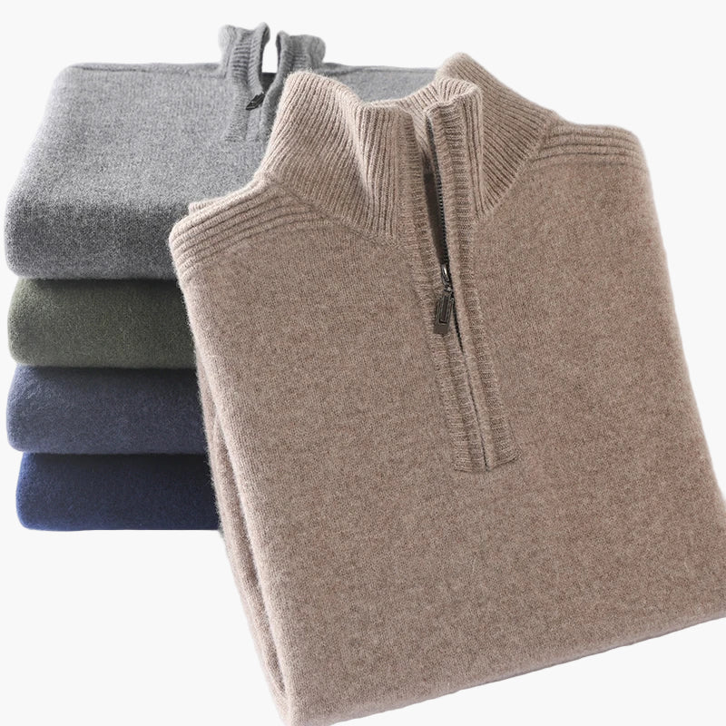 High-neck zip-up sweater for men casual chic style