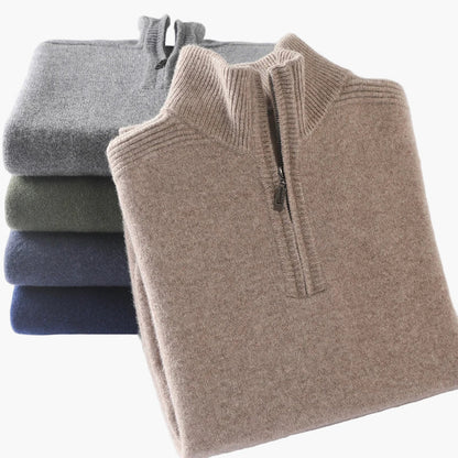 High-neck zip-up sweater for men casual chic style