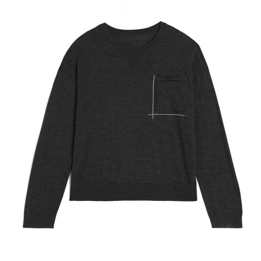 Women's lightweight crew-neck sweater with an embroidered chest pocket