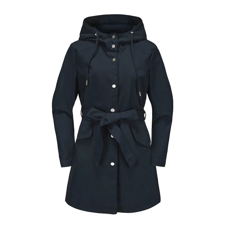 Imperméable Femme à Capuche Ceinturé Boutons Manches Longues