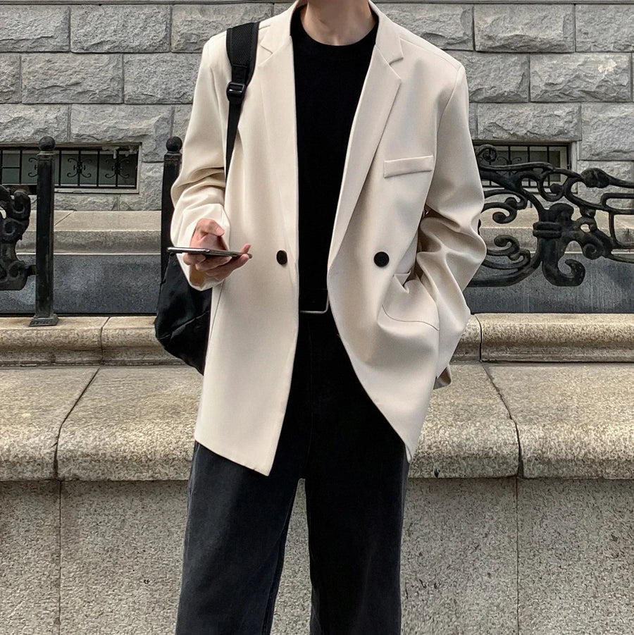 Blazer Homme Coupe Ample Décontracté Revers Manches Longues