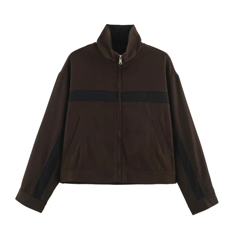 Damenblouson mit Stehkragen, Reißverschluss und kontrastierenden Streifen