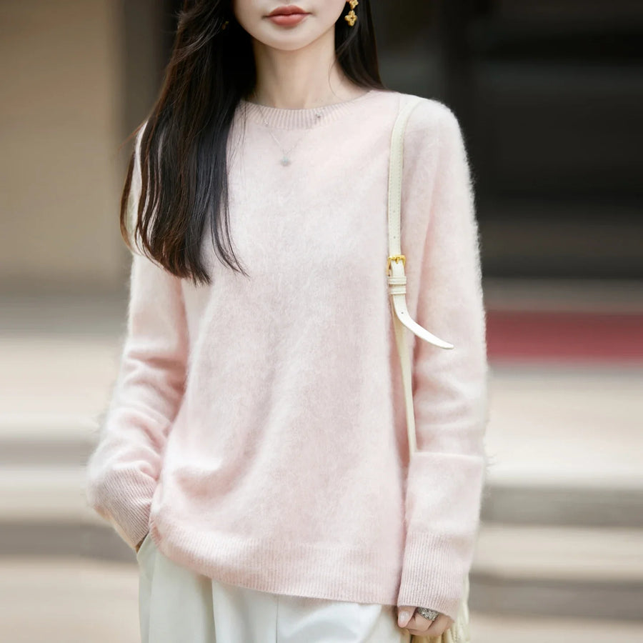 Women's cozy lightweight pale yellow crew-neck sweater