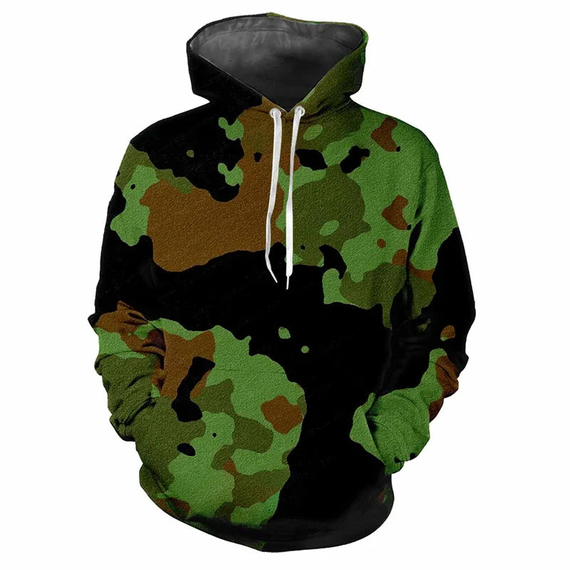 Camouflagehoodie voor heren met kangoeroezak en verstelbare trekkoorden