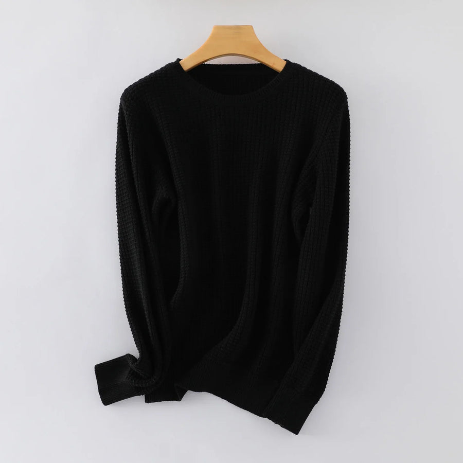 Jersey de punto gofrado de manga larga y cuello redondo para mujer