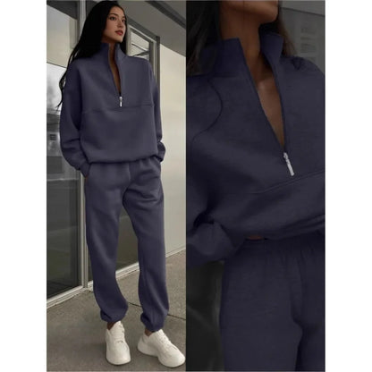 Ensemble de survêtement décontracté à col zippé pour femme - Style moderne et urbain
