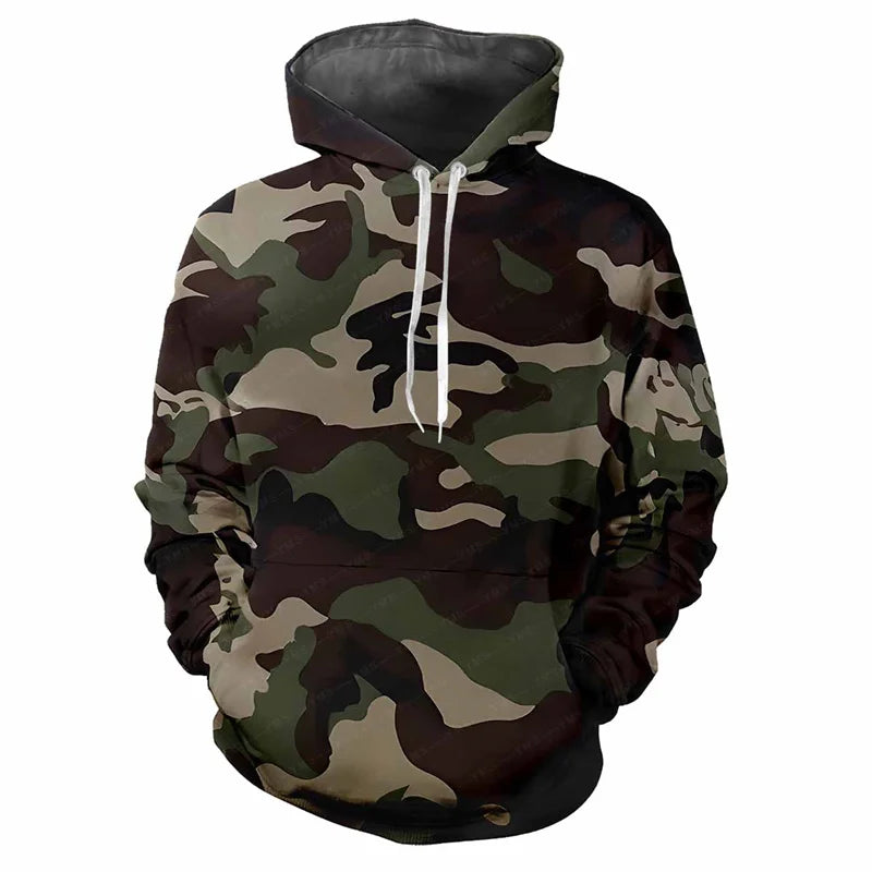 Camouflagehoodie voor heren met kangoeroezak en verstelbare trekkoorden