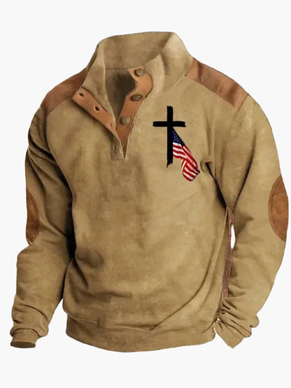 Sudadera para hombre estilo western vintage con estampado de vaquero, cuello alto, mangas largas – Ideal para el invierno y el ocio