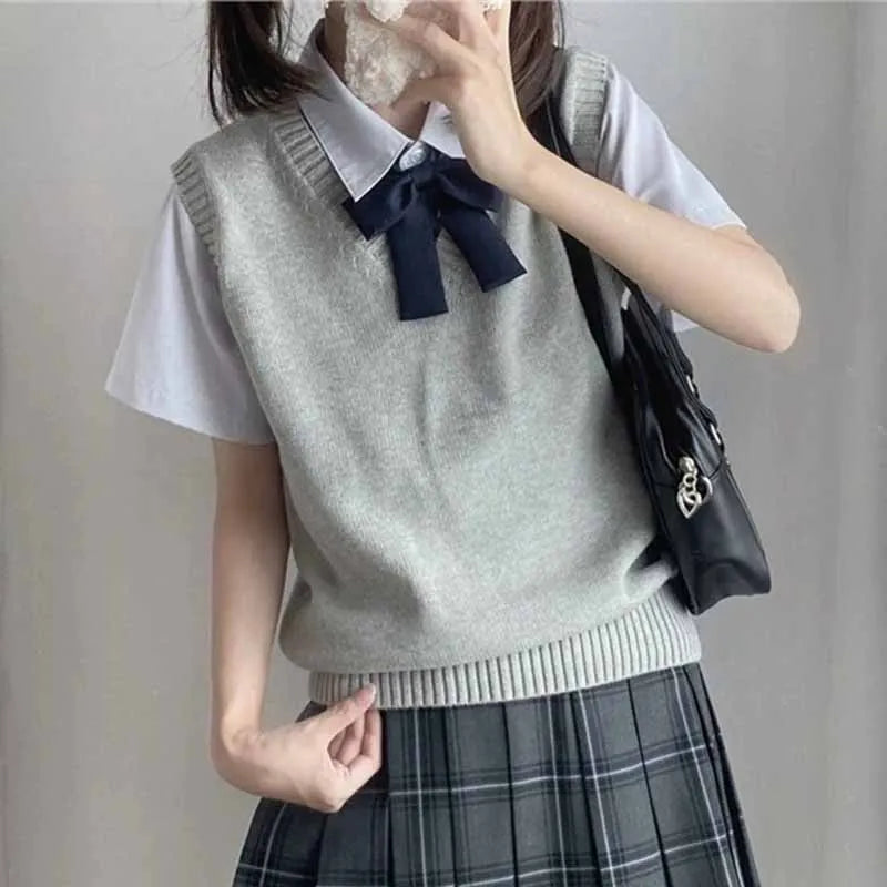 Damesvest zonder mouwen van tricot met V-hals, preppystijl