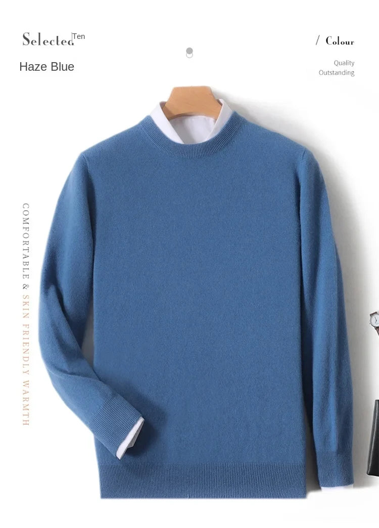 Pull homme col rond uni en maille douce à manches longues