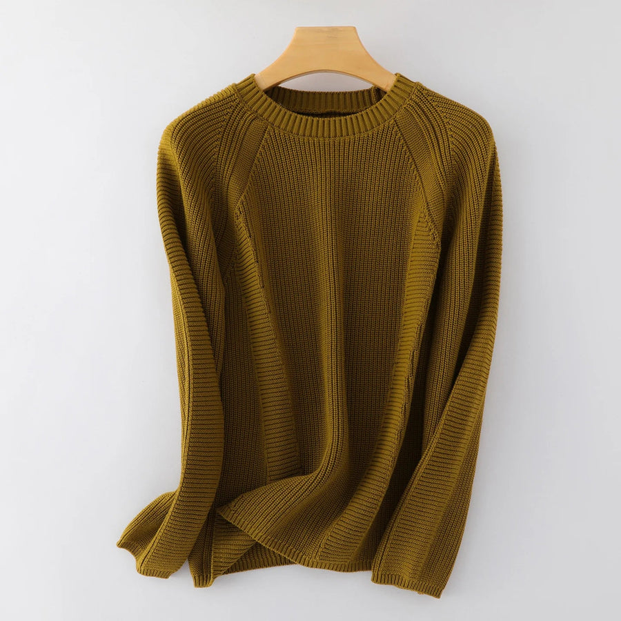 Maglione da donna lavorato a maglia con collo rotondo, maniche lunghe raglan, colore a tinta unita, stile casual
