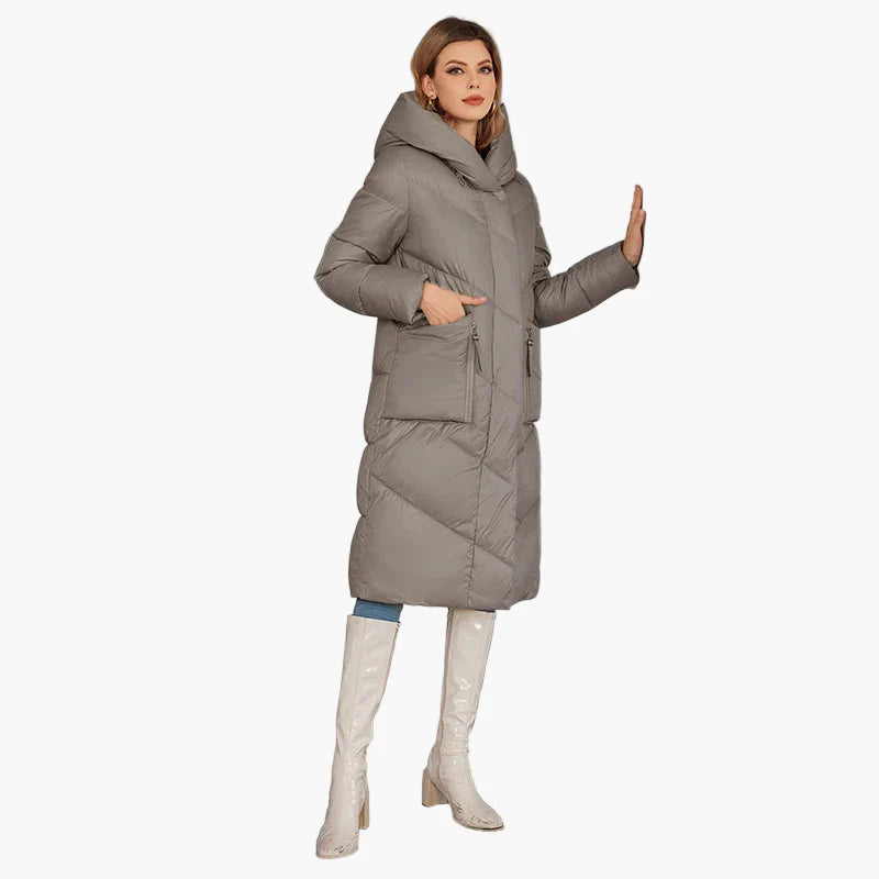 Abrigo acolchado largo para mujer estilo urbano elegante invierno