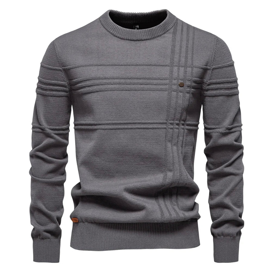 Suéter de hombre de cuello redondo, tejido con motivos texturizados, beige