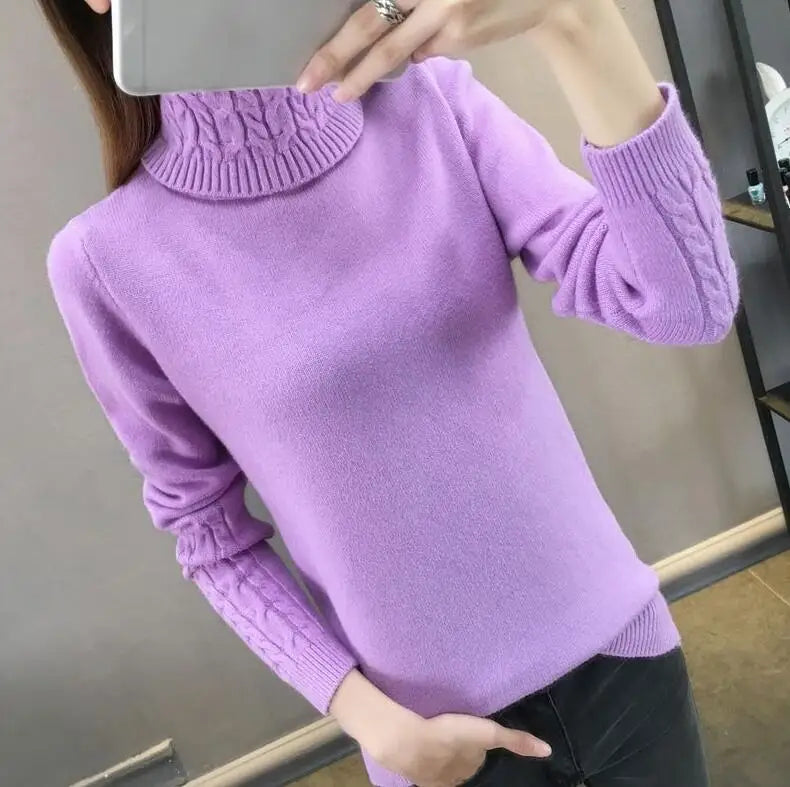Women's light gray twisted ribbed-knit turtleneck sweater