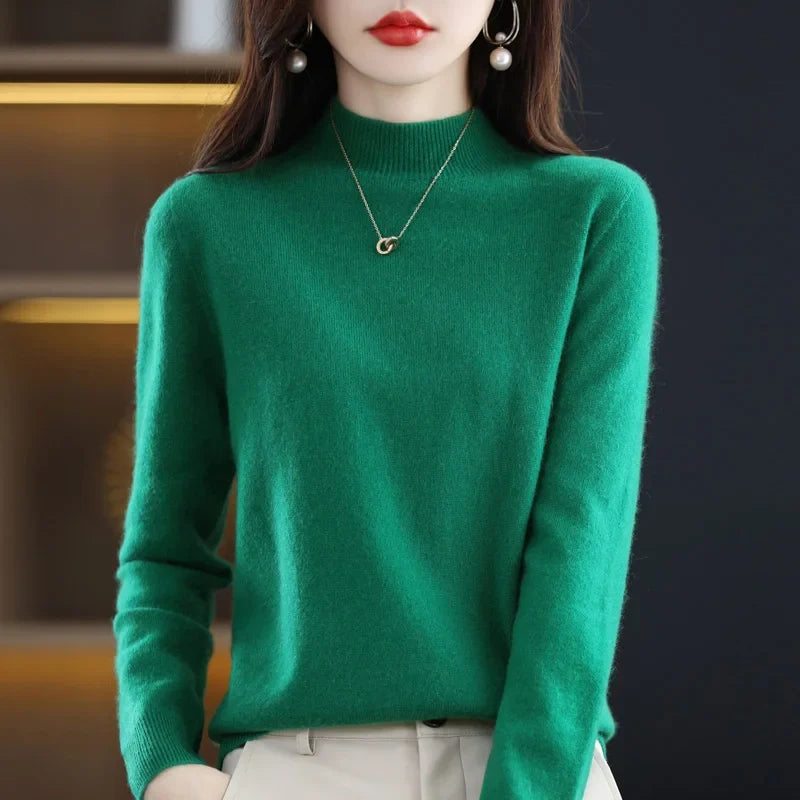 Pull col montant femme en maille douce, manches longues