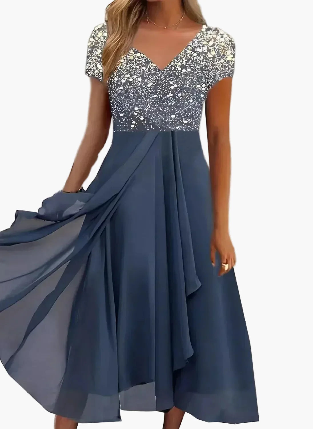 Robe élégante femme soirée chic à fleurs dégradées style moderne