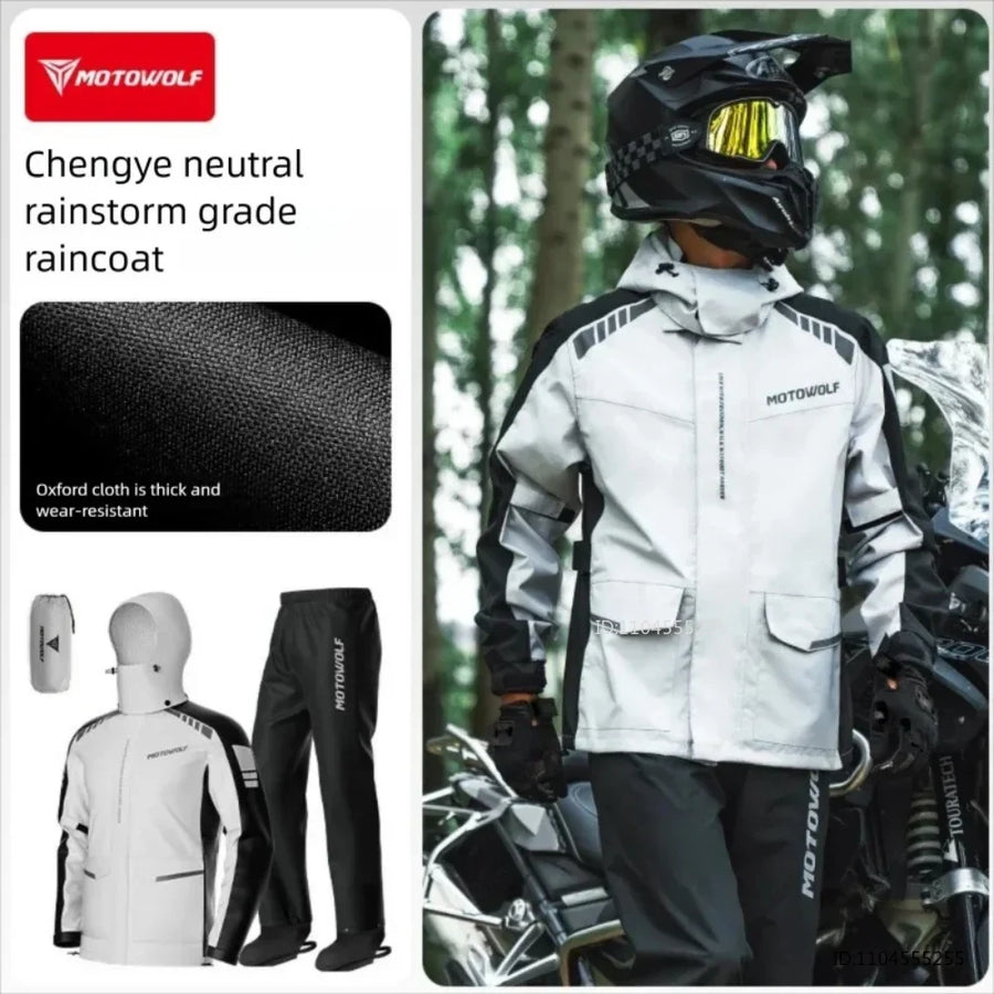 Unisex two-tone waterproof motorcycle suit with reflective strips