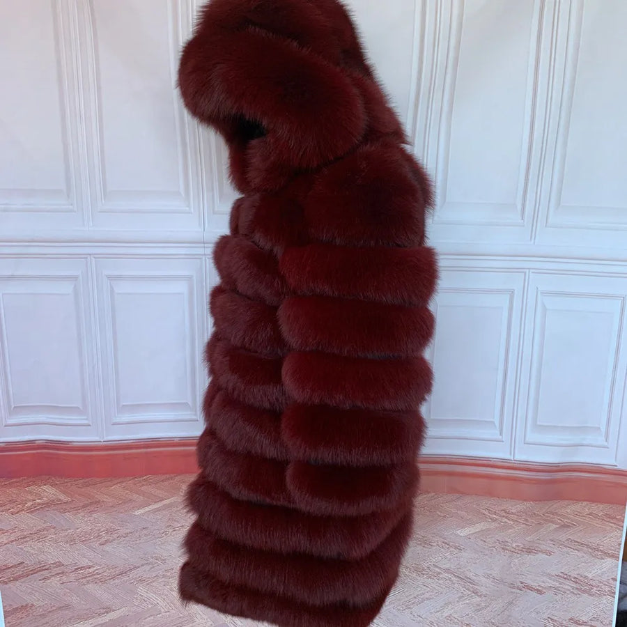Manteau long à capuche en fourrure synthétique pour femme, style doudoune épaisse