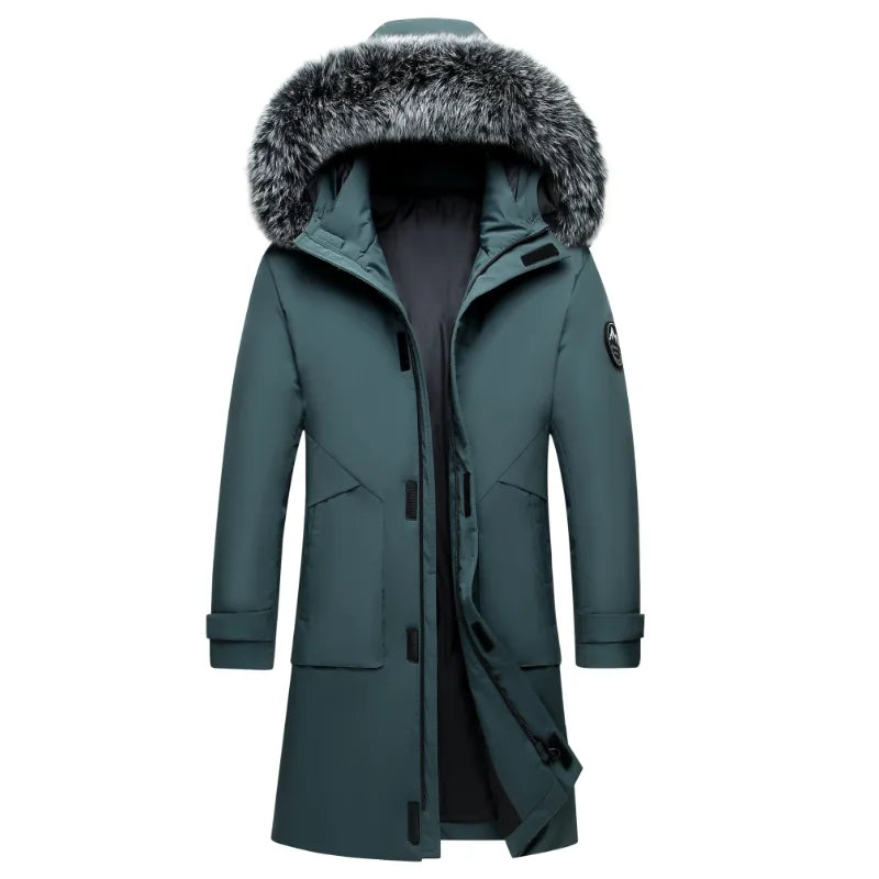 Parka longue homme matelassée avec capuche bordée de fourrure synthétique