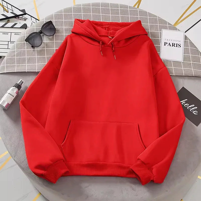Solid-Color Hoodie with Kangaroo Pocket and Drawstring