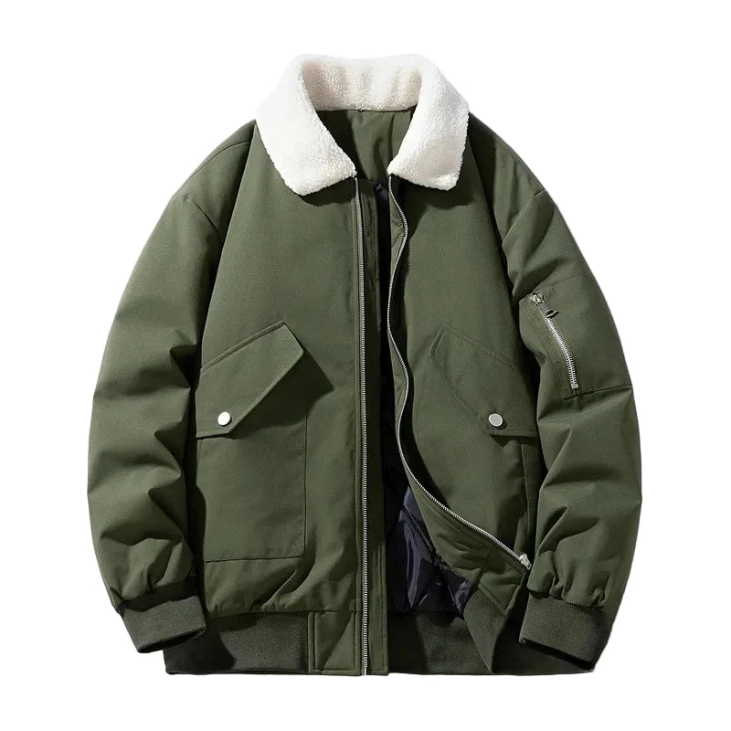 Chaqueta de hombre estilo aviador con cuello sherpa, tendencia invierno cálido