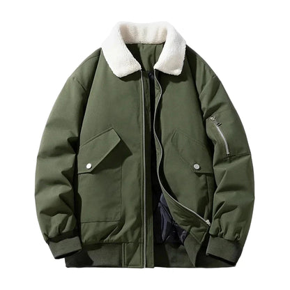 Chaqueta de hombre estilo aviador con cuello sherpa, tendencia invierno cálido