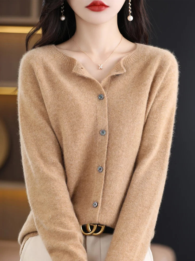 Weicher Damen-Cardigan mit Rundhalsausschnitt, Knöpfen und langen Ärmeln, Grau