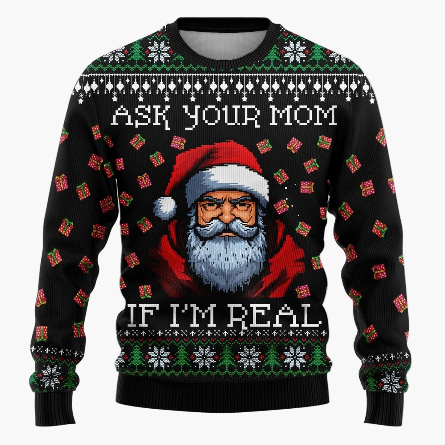 Zabawny męski sweter świąteczny – Styl retro, motyw Mikołaja, idealny na imprezy i wieczory Ugly Christmas Sweater