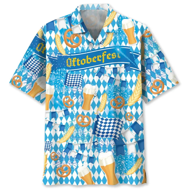 Camicia hawaiana da uomo con motivi a tema Oktoberfest e birra