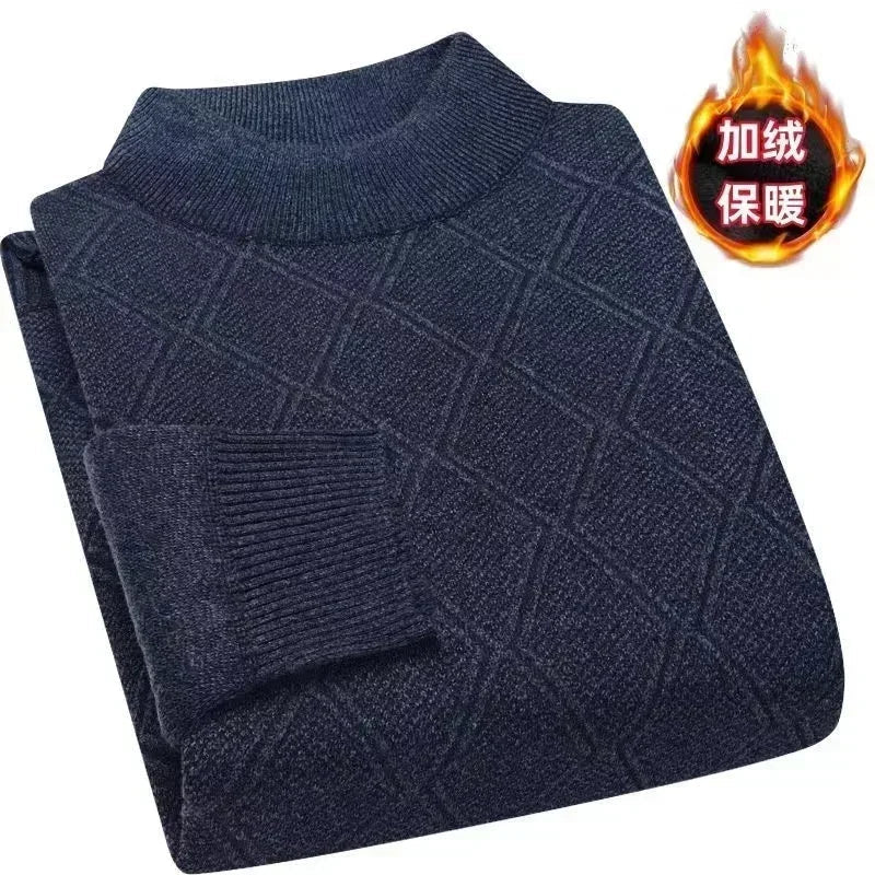 Jersey de cuello alto para hombre, de punto jaspeado con estampado de rombos