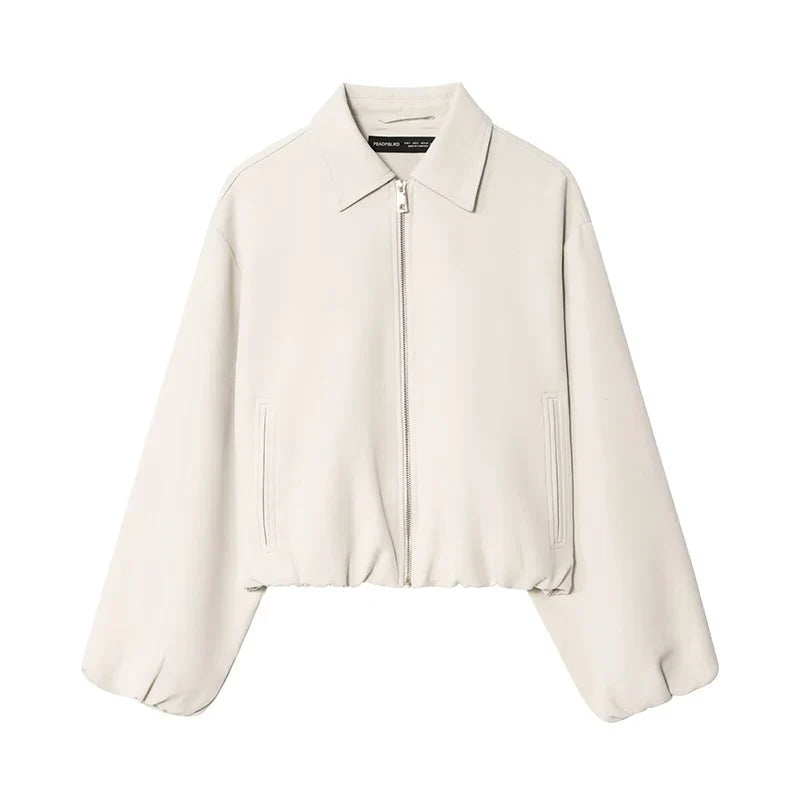 Blouson court femme décontracté à col chemise et manches amples
