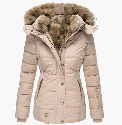 Chaqueta de Invierno para Mujer Elegante con Capucha y Piel – Corte Entallado y Estilo Urbano