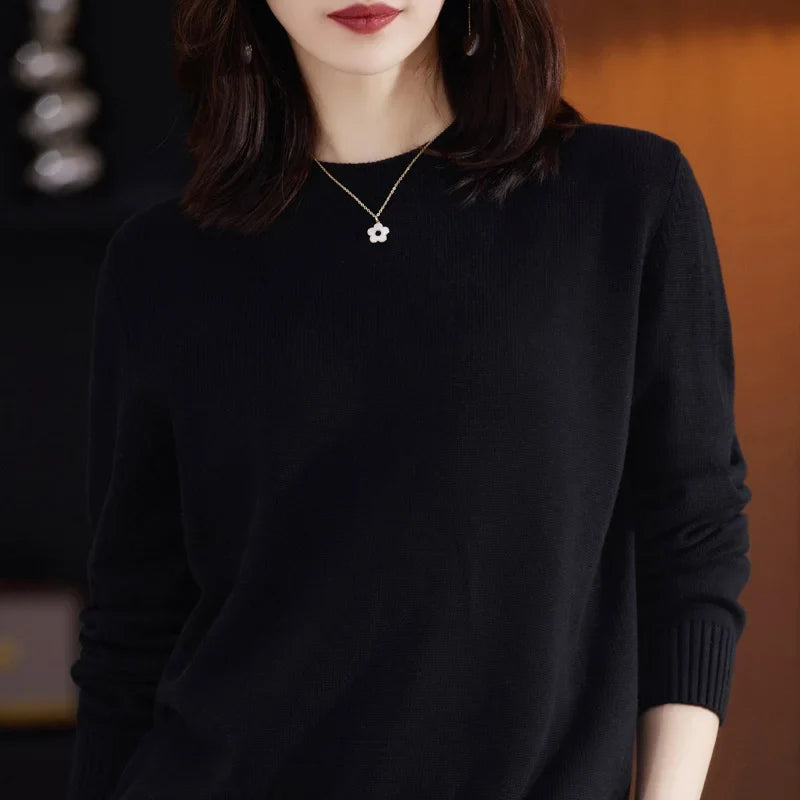 Pull Ras du Cou Coupe Classique en Maille Unie pour Femme