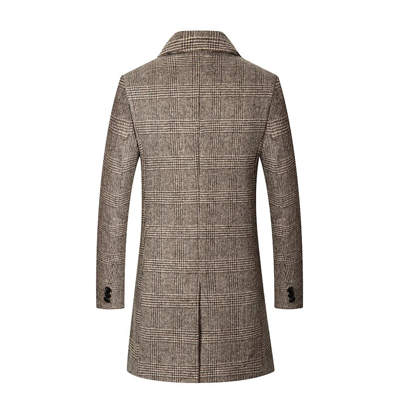 Cappotto lungo da uomo a quadri grigio, classico ed elegante