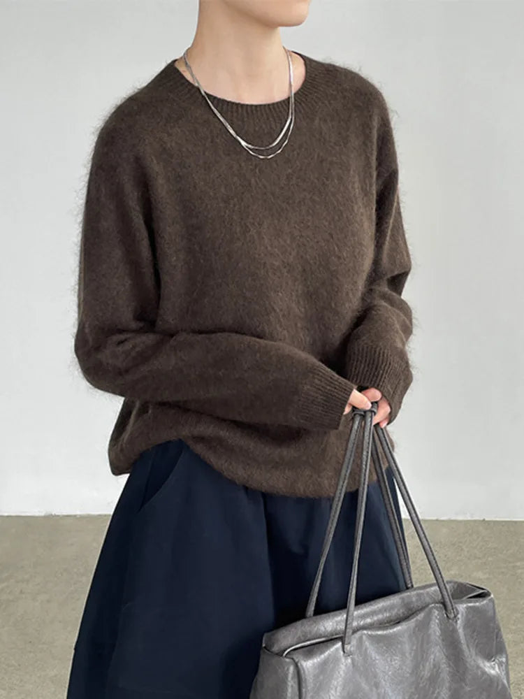 [LANMREM] Pullover da donna in maglia di lana con fodera in pile, scollo rotondo, morbido e soffice, vestibilità slim, ideale per autunno e inverno 26E04076