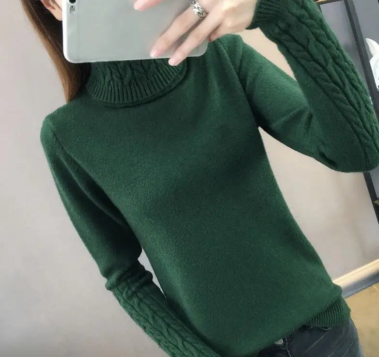 Women's light gray twisted ribbed-knit turtleneck sweater