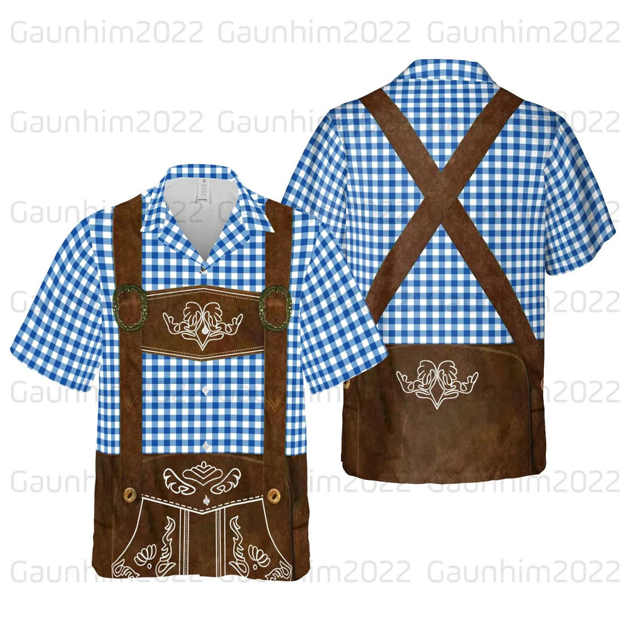 Kortærmet herreskjorte med selestropmønster og Oktoberfest-tema
