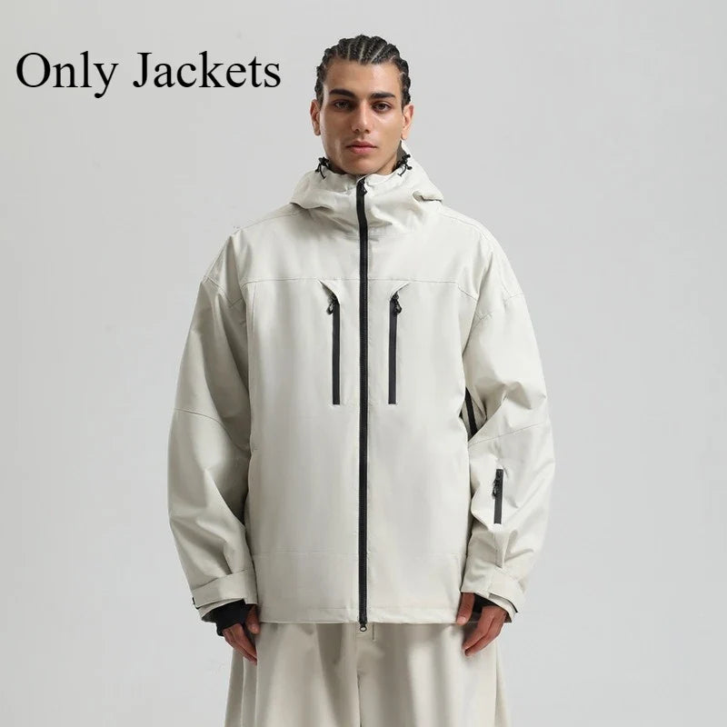 Veste de ski et snowboard pour homme à capuche imperméable avec fermetures éclair noires
