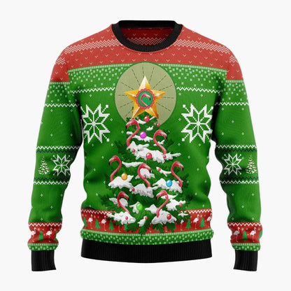 Unisex fantasijultröja i "Ugly Christmas Sweater"-stil med flamingos och humoristiskt budskap