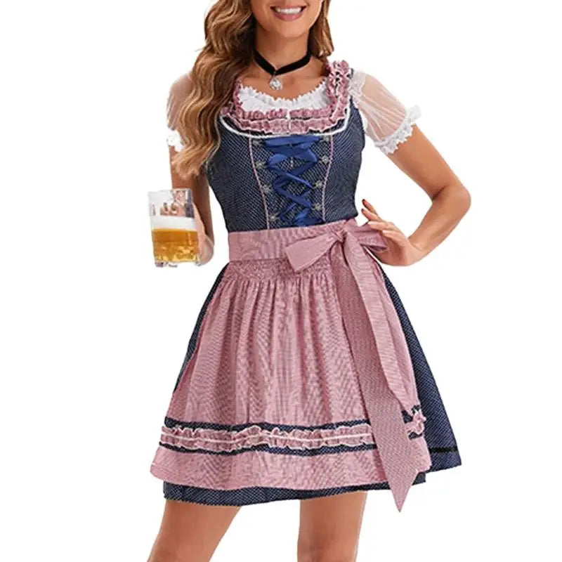 39BB ølkostume, dirndl, kjole, bluse, forklæde, tysk bayersk Oktoberfest-kostumesæt