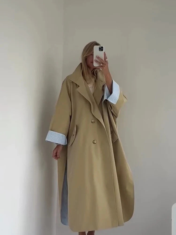 Lässiger mittellanger, taillierter Damen-Trenchcoat mit weitem Schnitt